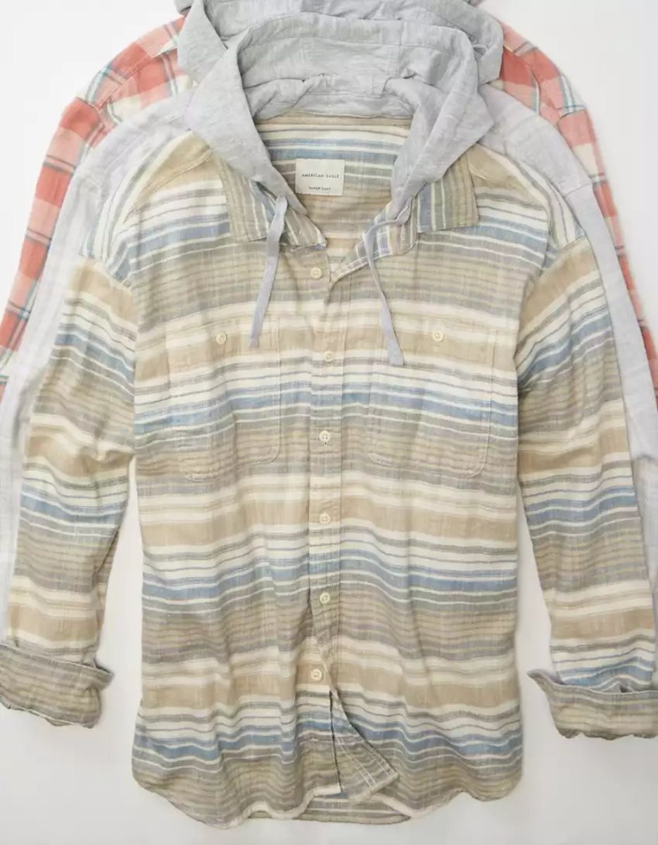 Sweats American Eagle AE Super Soft Encapuchonné Beach Flannel Kaki Homme | QSZ-82519350